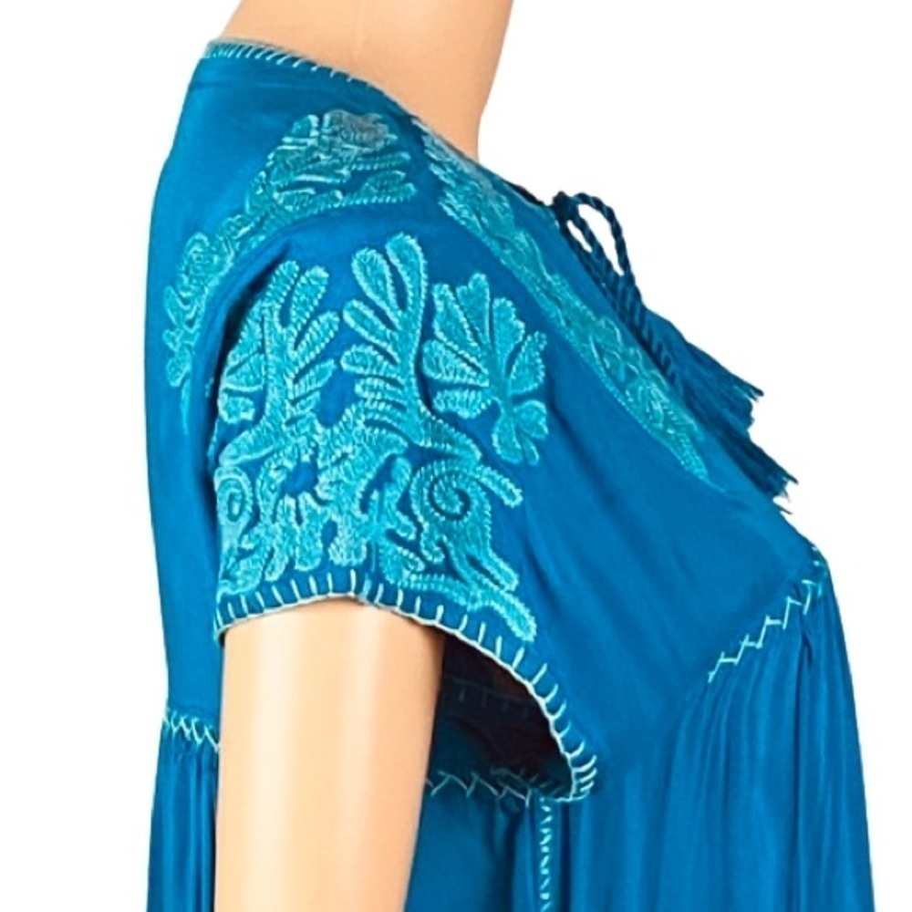 SUNDANCE “Bright Pathway” teal, embroidered, shift dress w/POCKETS. Size XS. EUC - Picture 6 of 12